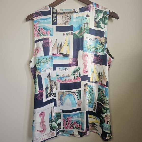 Talbots Sleeveless Vacation Blouse Ocean Europe Cruise Resort Coastal Grandma - Picture 2 of 8